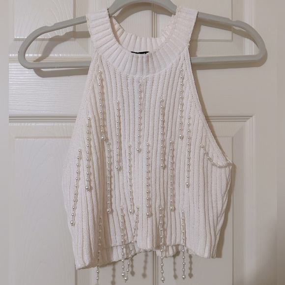 Zara Tops Zara Crop Top Bejeweled With Pearls Poshmark